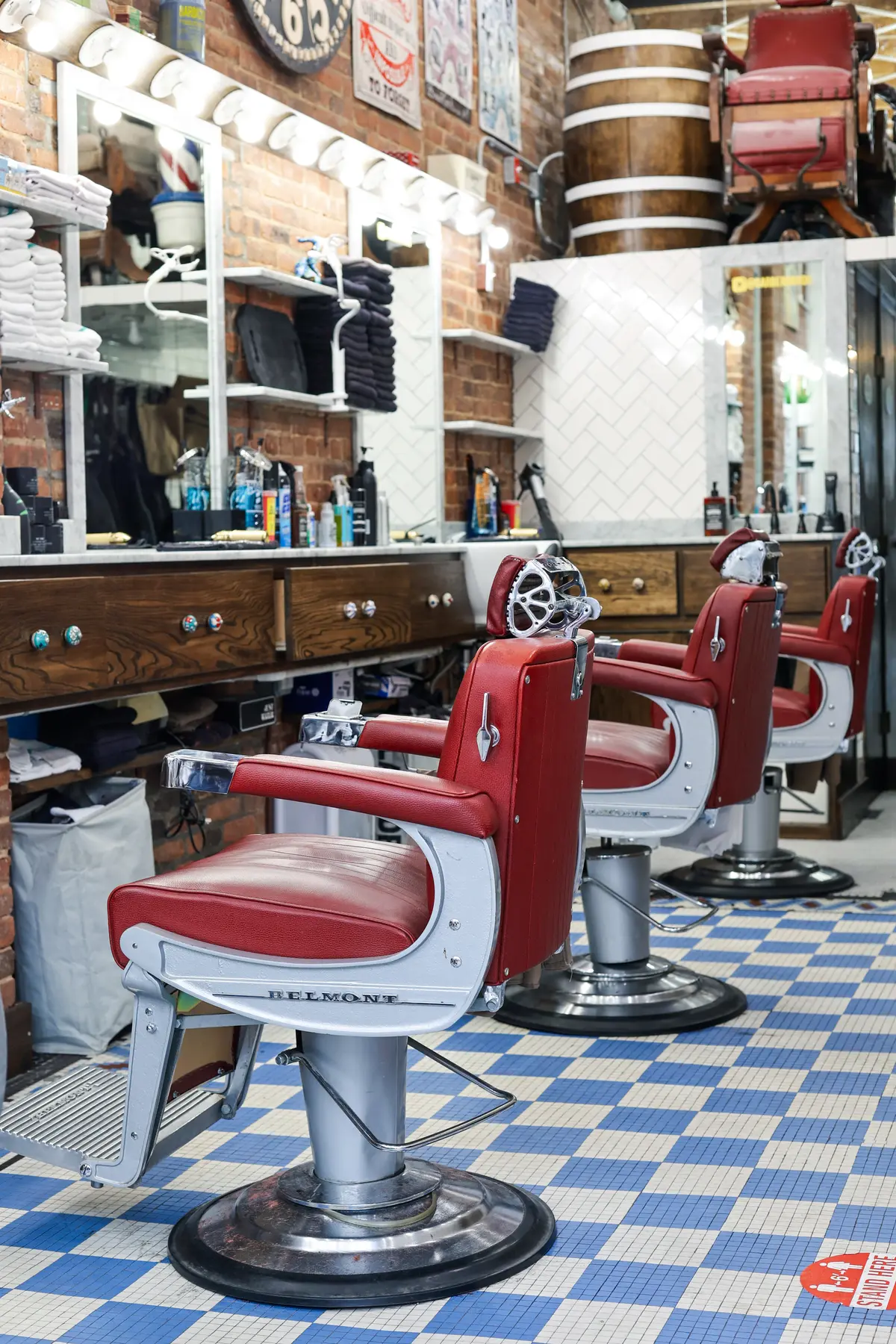 The vintage interior of Groomers & Pomade in Brooklyn
